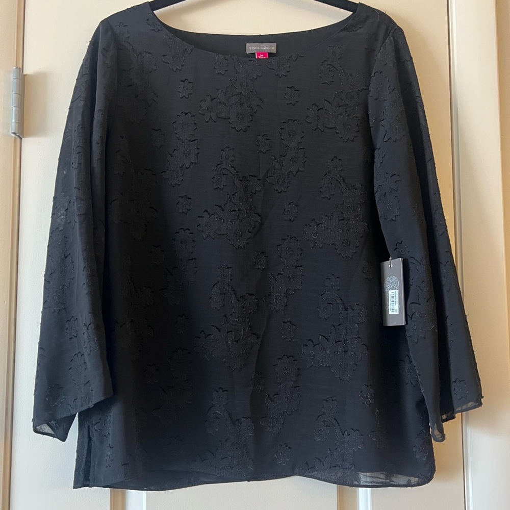Vince Camuto Black Floral Embroidered Top